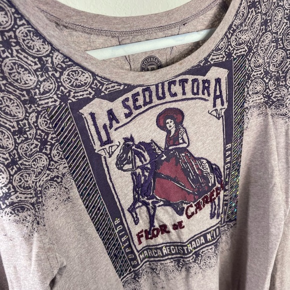 Double D Ranch La Seductora Long Sleeve Tee Grey Size Medium - Picture 4 of 6